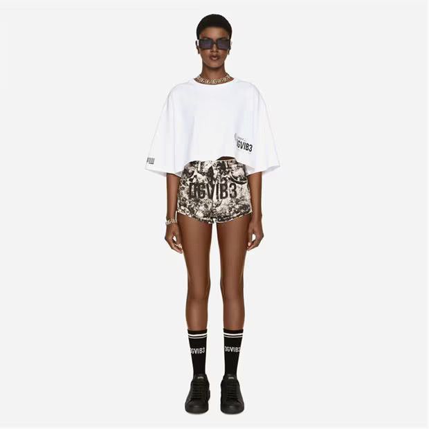 Dolce & Gabbana o1g2r1mq1024 Cropped Cotton Jersey T-Shirt in White Size M / US 6-8 / IT 42-44 - 4 Thumbnail