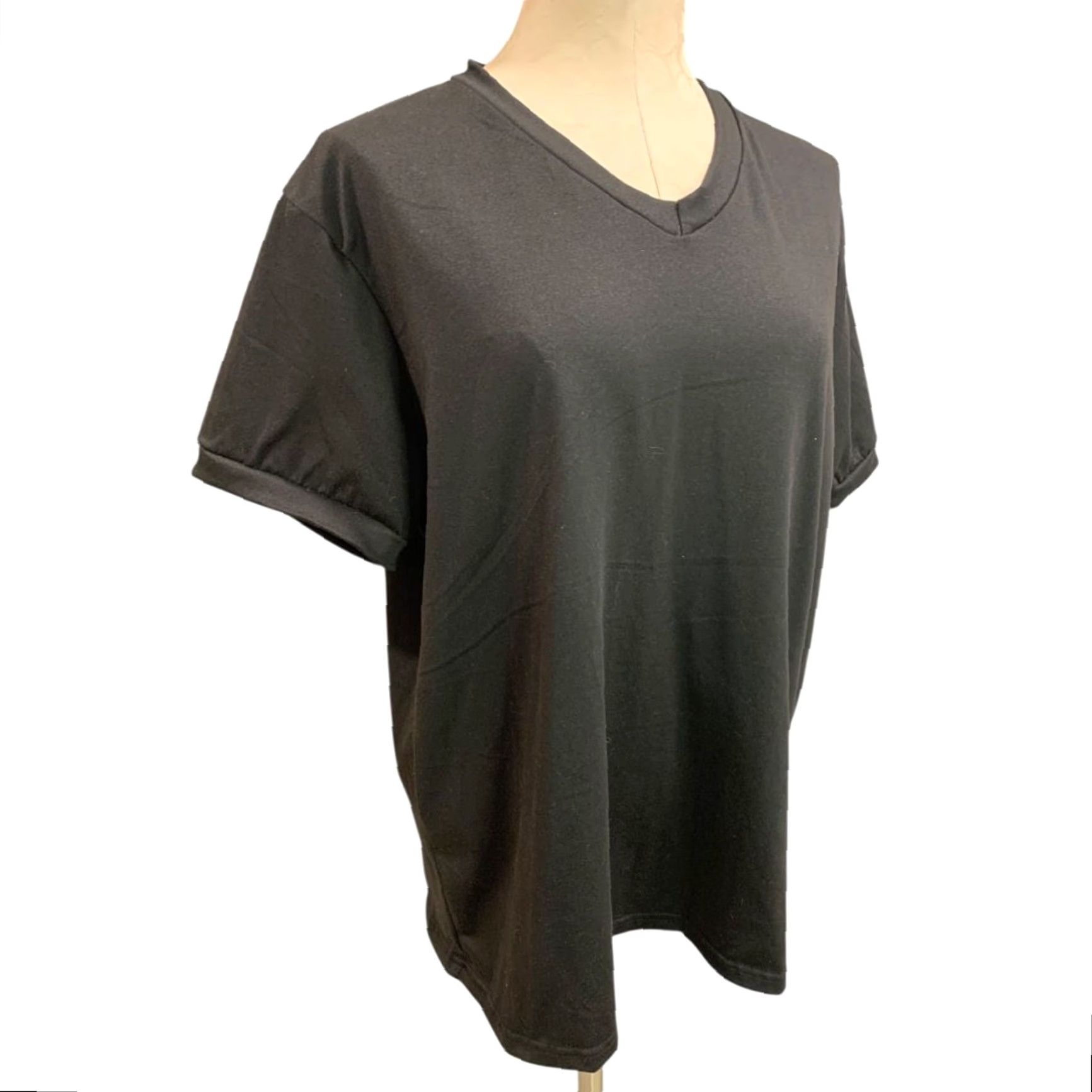 Vintage Womens Black Short Sleeve V-Neck Tshirt Size 1XL Size XL / US 12-14 / IT 48-50 - 2 Thumbnail