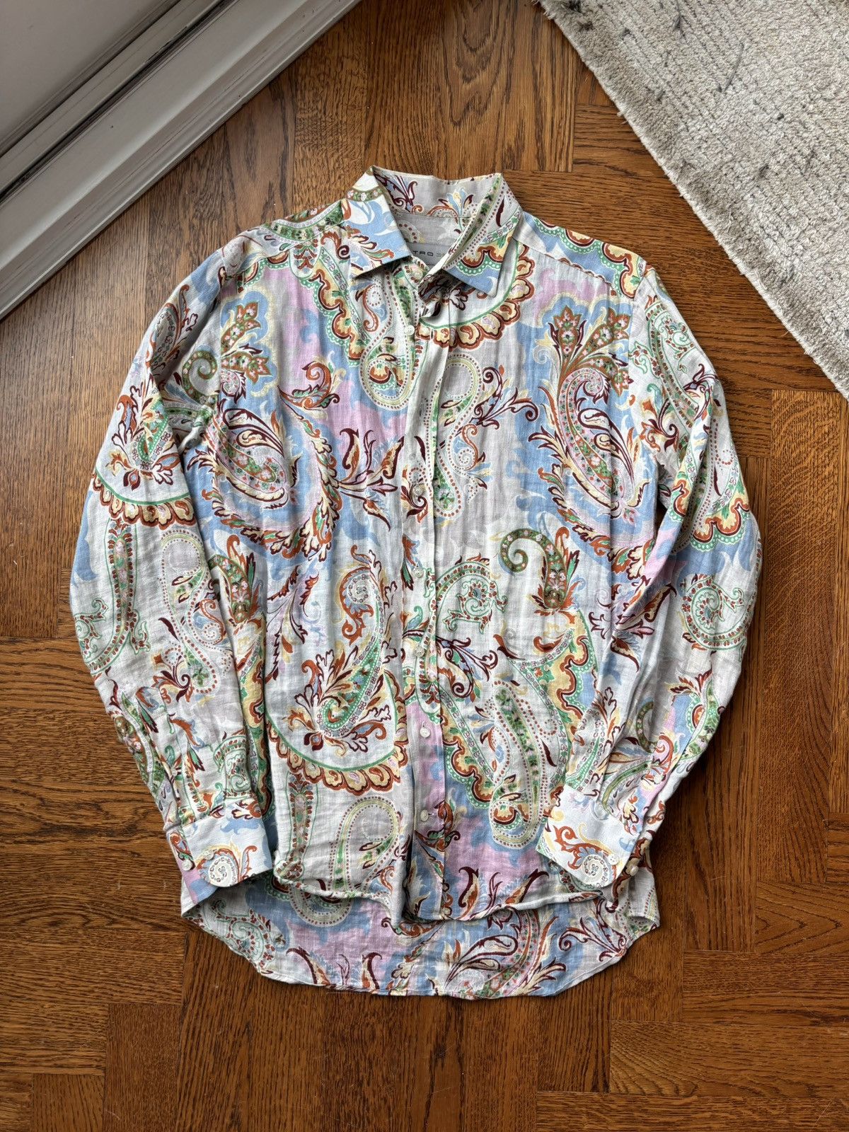 Designer × Etro Etro 35 Linen Button Up Dress Shirt Italy Paisely ETRO Italy Size US S / EU 44-46 / 1 - 1 Thumbnail