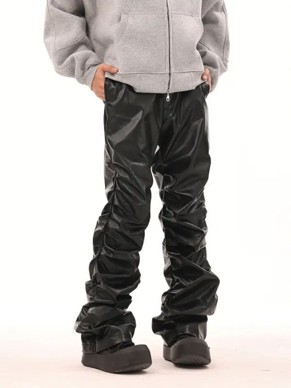 VIBE Pleated Stack Leather Jeans Size US 32 / EU 48 - 6 Thumbnail