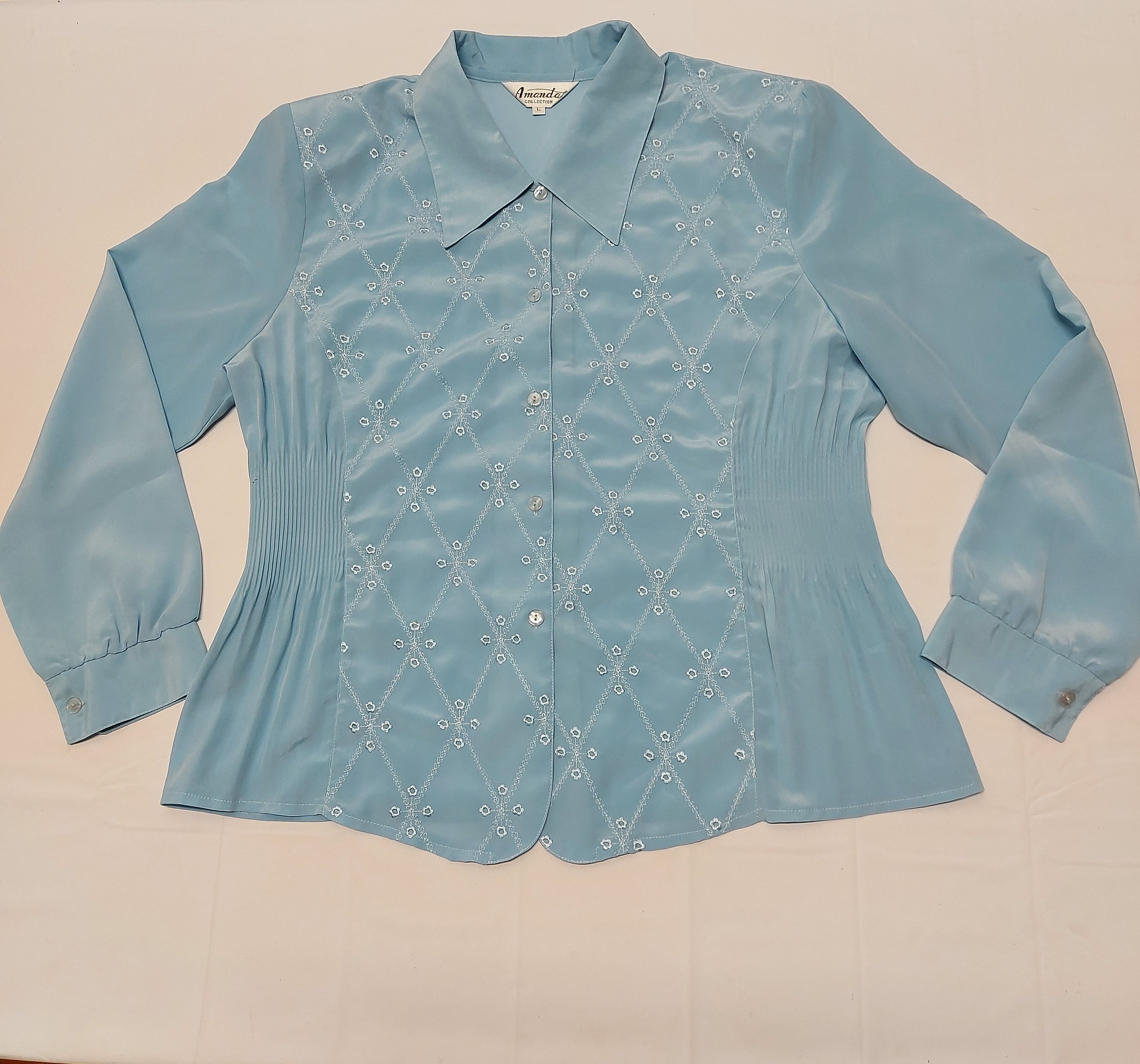 Vintage Vintage Blue Blouse Classic L Collard Long Sleeve Buttoned Size L / US 10 / IT 46 - 6 Thumbnail