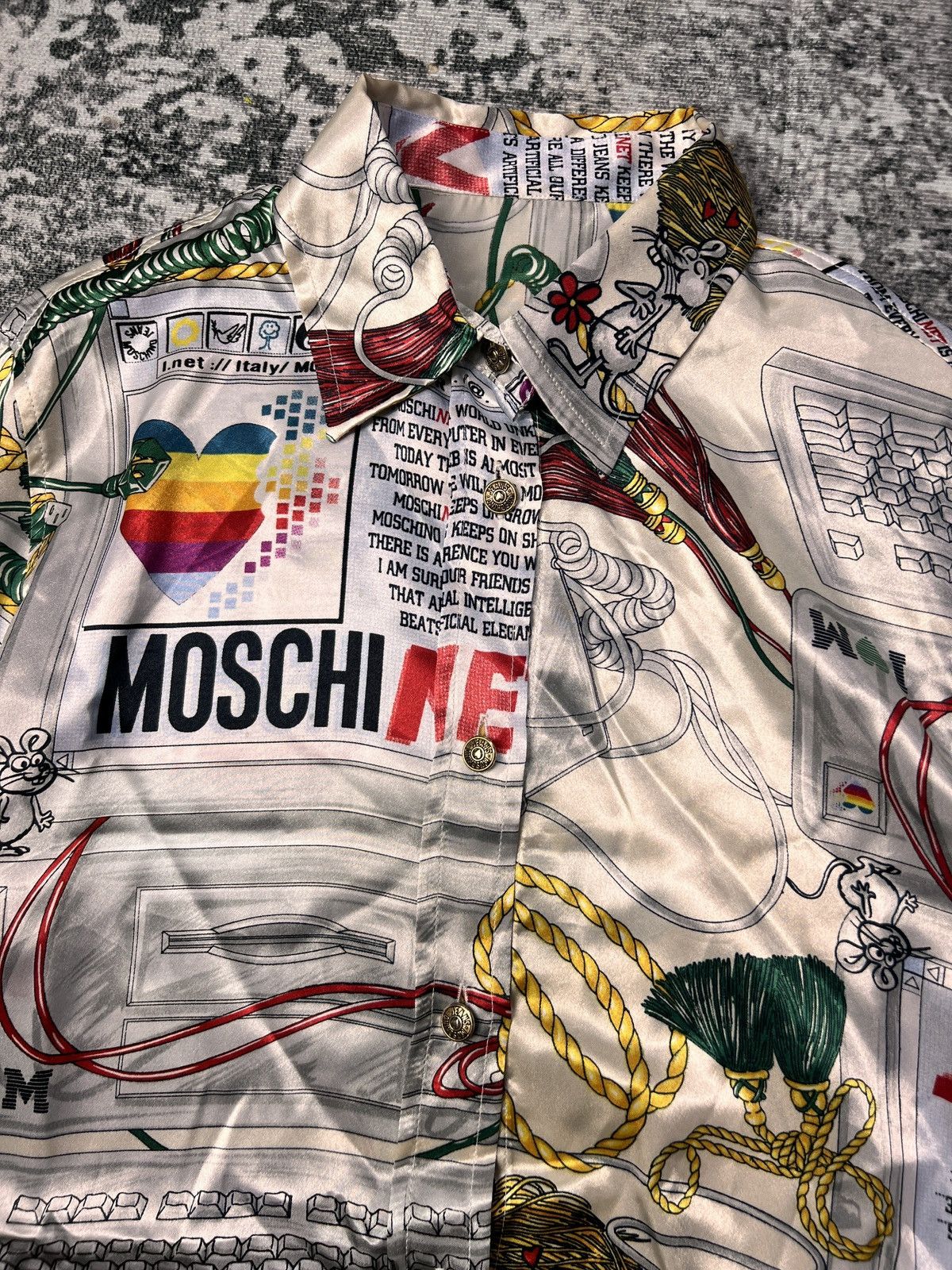Moschino Vtg Moschino Silk Modern Baroque Apple Button Up Shirt Size US L / EU 52-54 / 3 - 3 Thumbnail