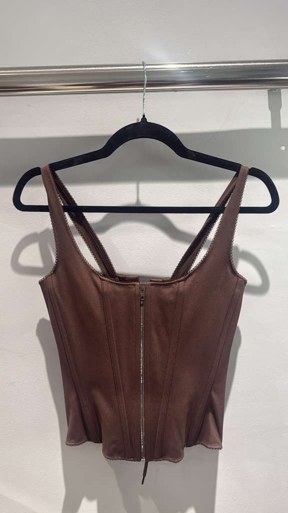 Balenciaga o1s1wg110126 Zip-Up Corset Top in Brown Size L / US 10 / IT 46 - 1 Thumbnail