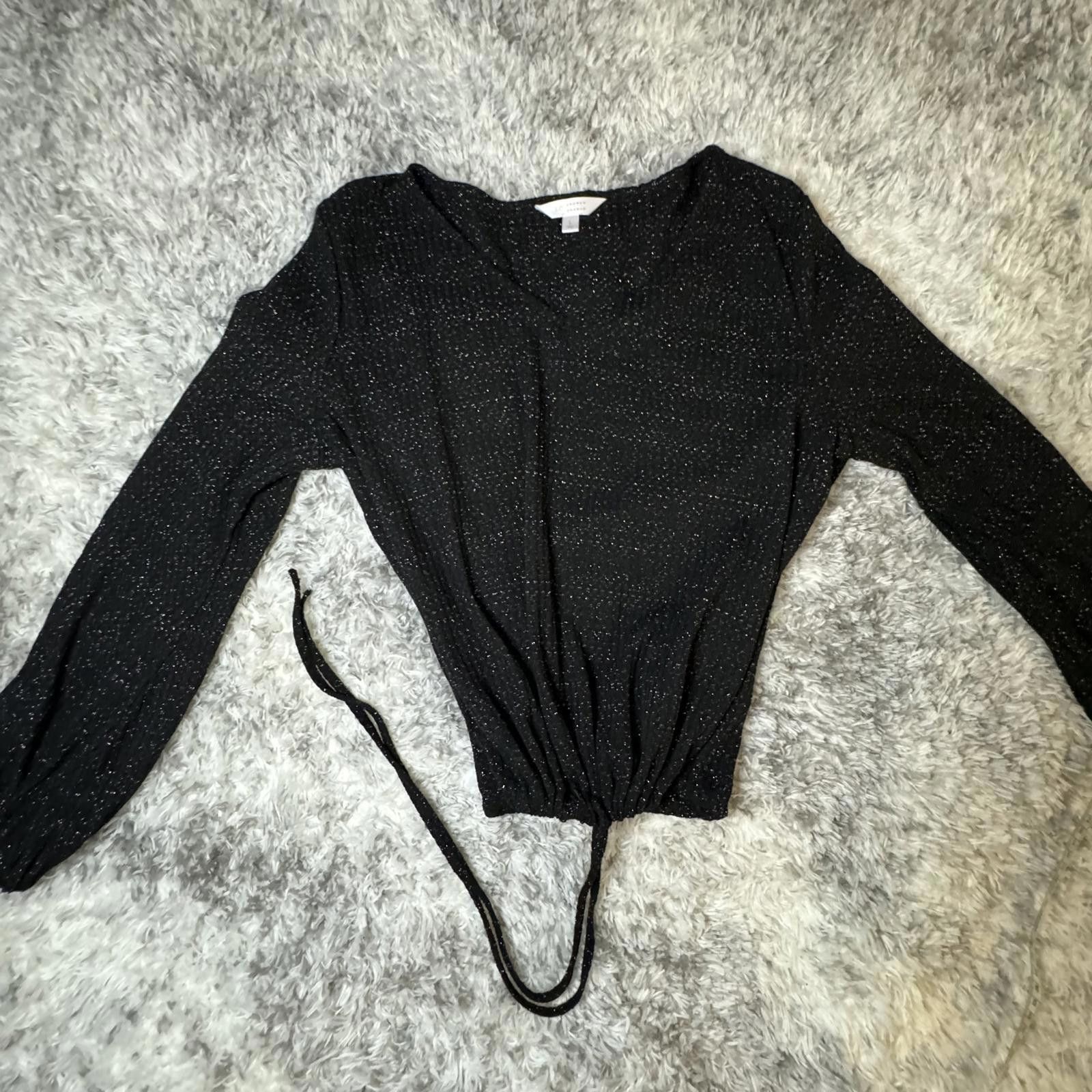 Designer LC Lauren Conrad Large Knit Puff Sleeve Black Silver Shimm Size L / US 10 / IT 46 - 7 Thumbnail