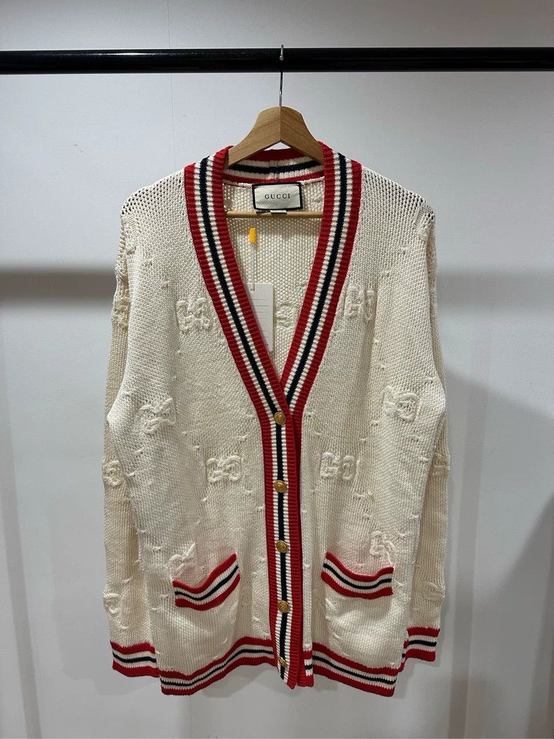 Gucci Milky white college style GG full print logo cardigan