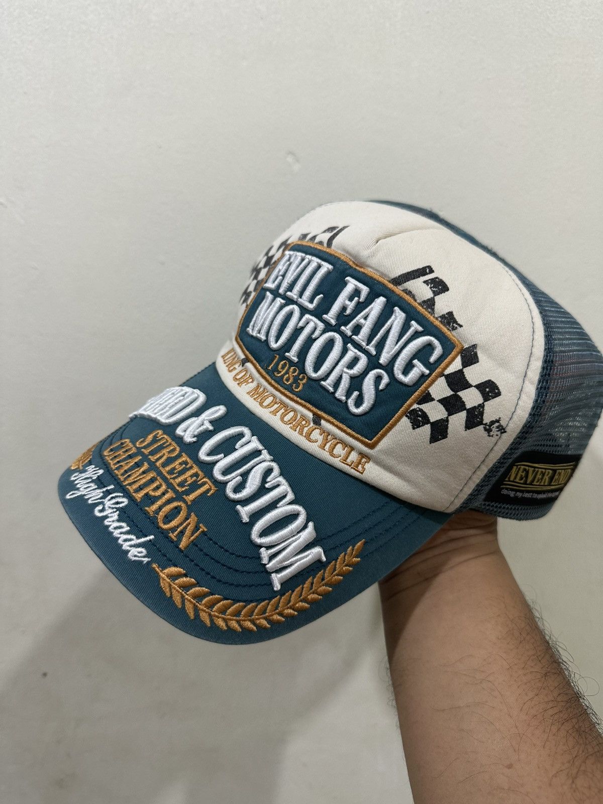 Harley Davidson VTG EVIL FANG MOTORS Full Embroid Trucker Hat Size ONE SIZE - 1 Thumbnail
