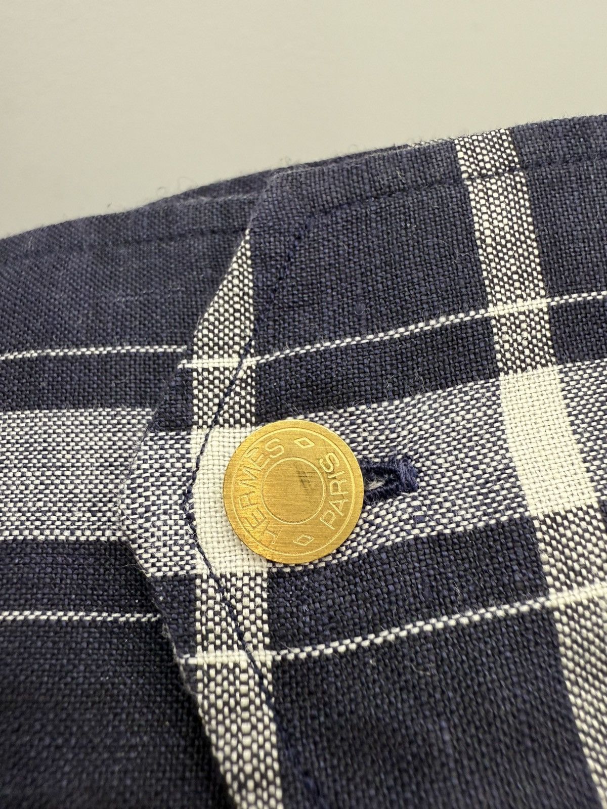 Hermes Hermes Gold Button Linen Check Detachable Сollar Shirt Size US L / EU 52-54 / 3 - 10 Thumbnail