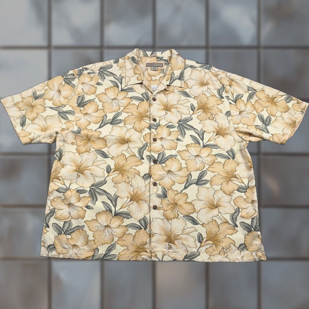 Vintage VINTAGE Jamaica Jaxx Button Up Shirt Mens 2XL Beige Silk Hawaiian Aloha Floral Camp Shirt Tropical Beach Casual Mens 2XL Size US XXL / EU 58 / 5 - 1 Thumbnail