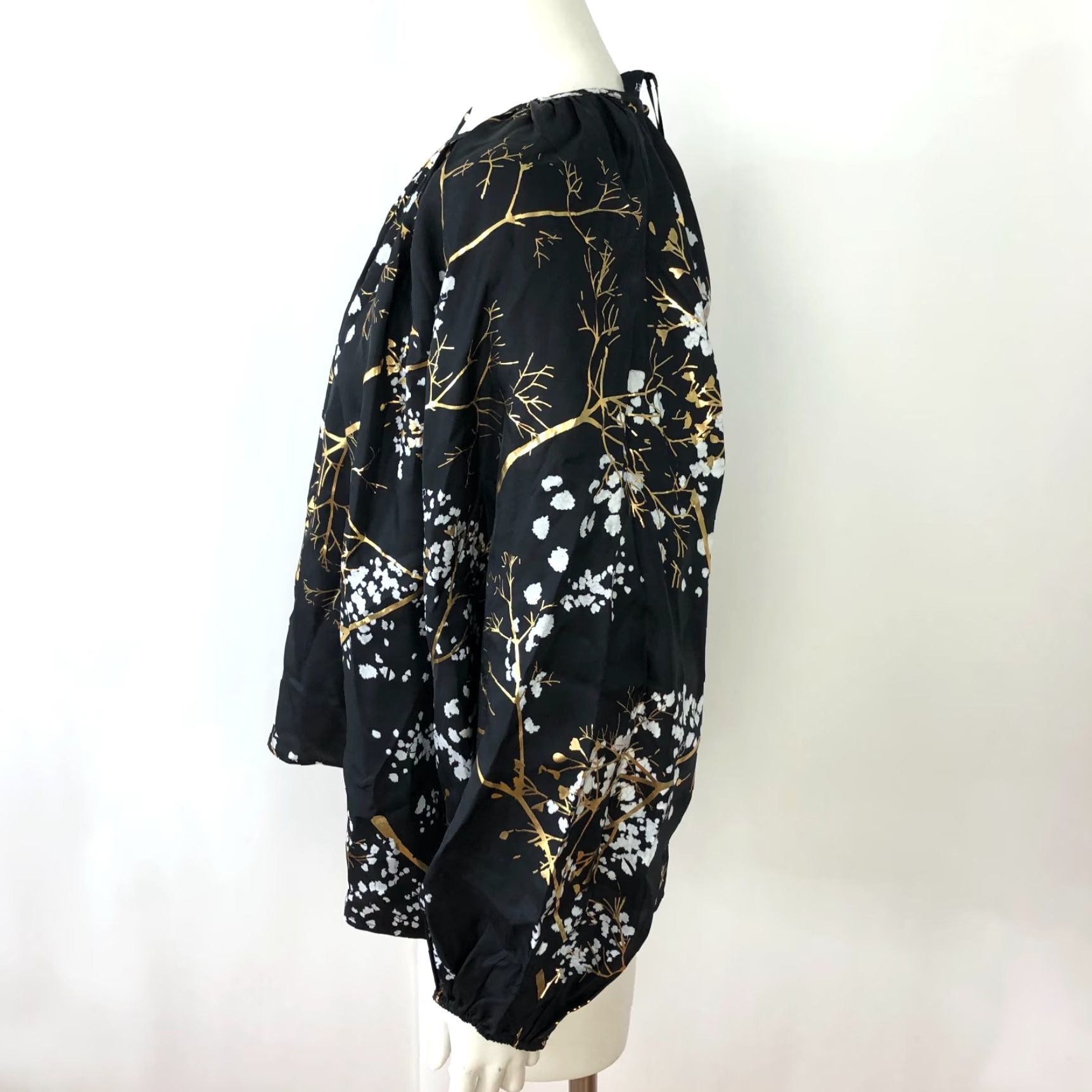 Cynthia Rowley Cynthia Rowley Blouse 100% Silk Smock Pullover All Over Print Black Long Sleeve Balloon Sleeve Regular Fit Women's L Silk Blouse Size L / US 10 / IT 46 - 2 Thumbnail