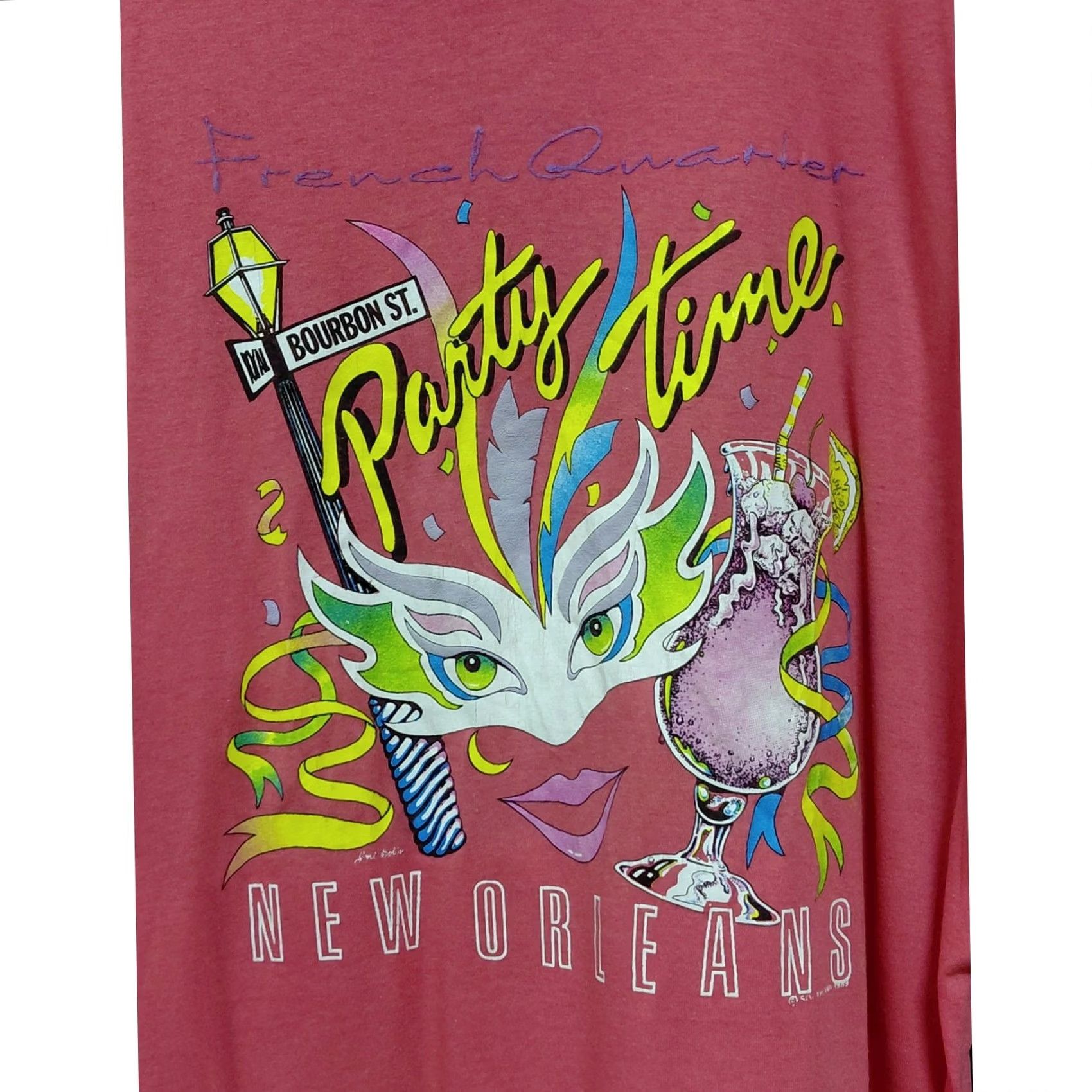 Vintage Screen Stars IP9 Mardi Gras Party Time New Orleans T-Shirt Short Sleeve Pink L Size US L / EU 52-54 / 3 - 3 Thumbnail