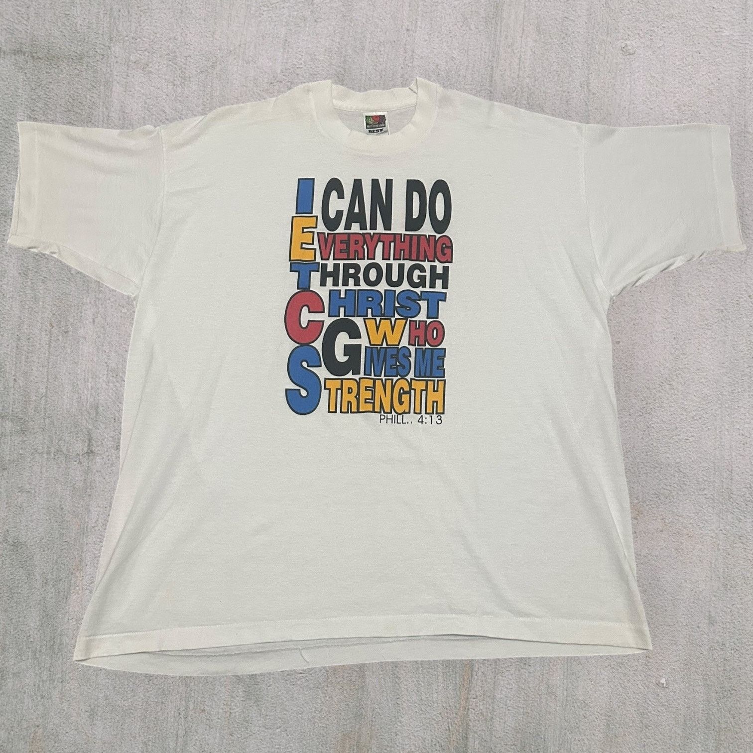 Fruit Of The Loom 90s I can do everything through Christ single stitch Size US XL / EU 56 / 4 - 1 Thumbnail