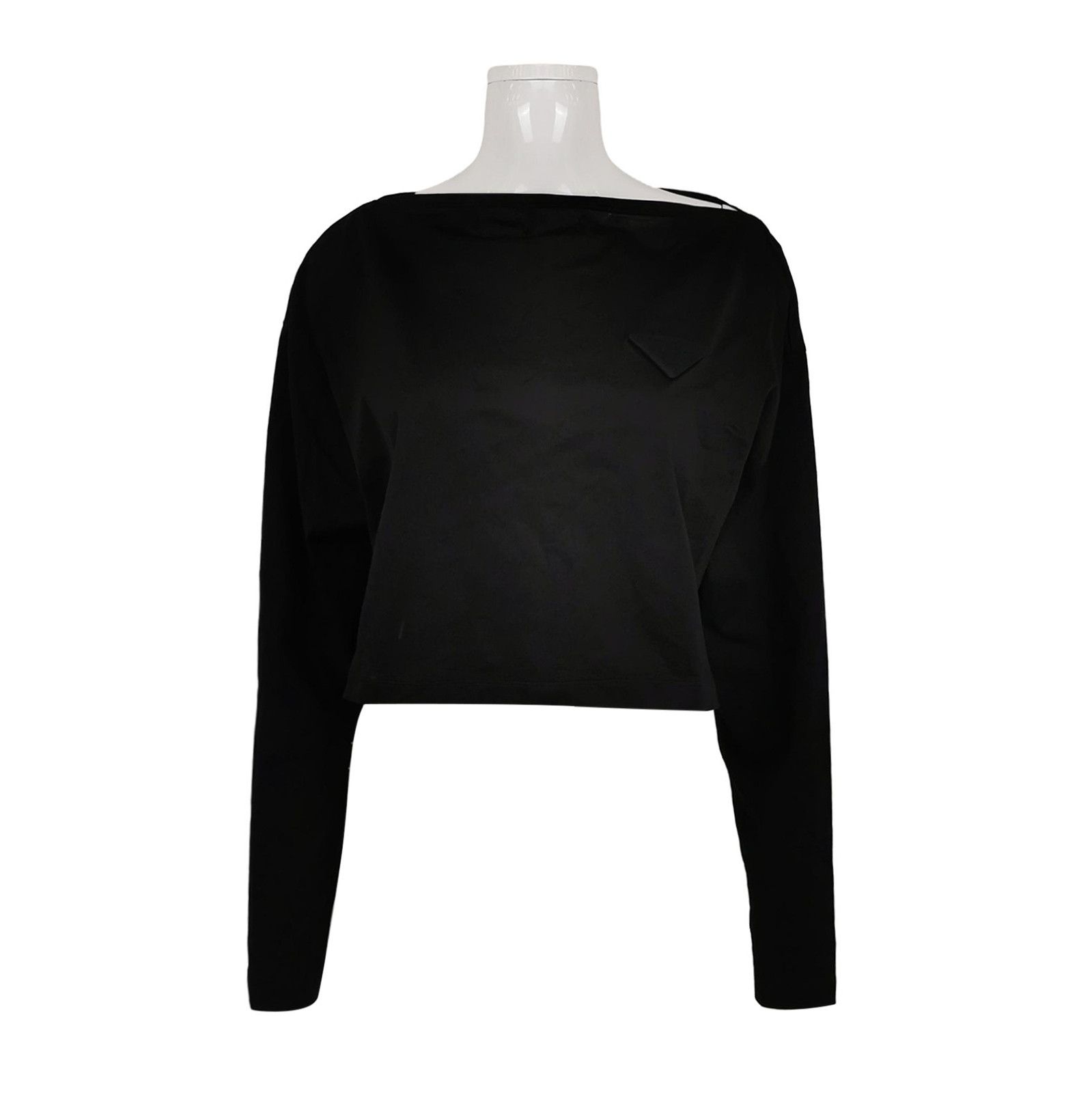 Prada Prada Black Cotton Long Sleeve Top with Triangle Detail - dmc Size S / US 4 / IT 40 - 1 Thumbnail