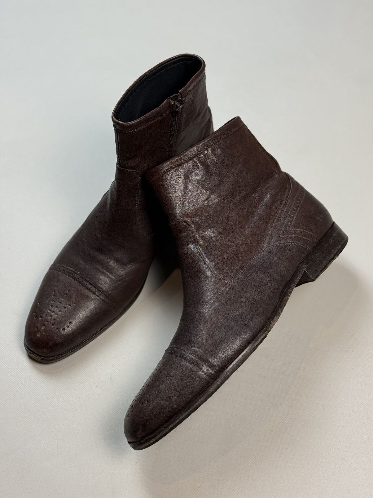 Strellson Strellson Brown Leather Ankle Zip Boots Shoes Brogue Details Size US 10 / EU 43 - 10 Thumbnail