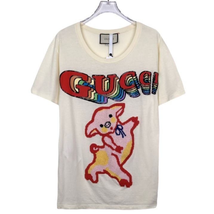 GUCCI 子ブタ刺繍 半袖 TシャツEmbroidery Pig Tシャツ 未使用、箱付き 】GUCCI ／ 子ブタ刺繍 半袖 Tシャツ - メルカリ