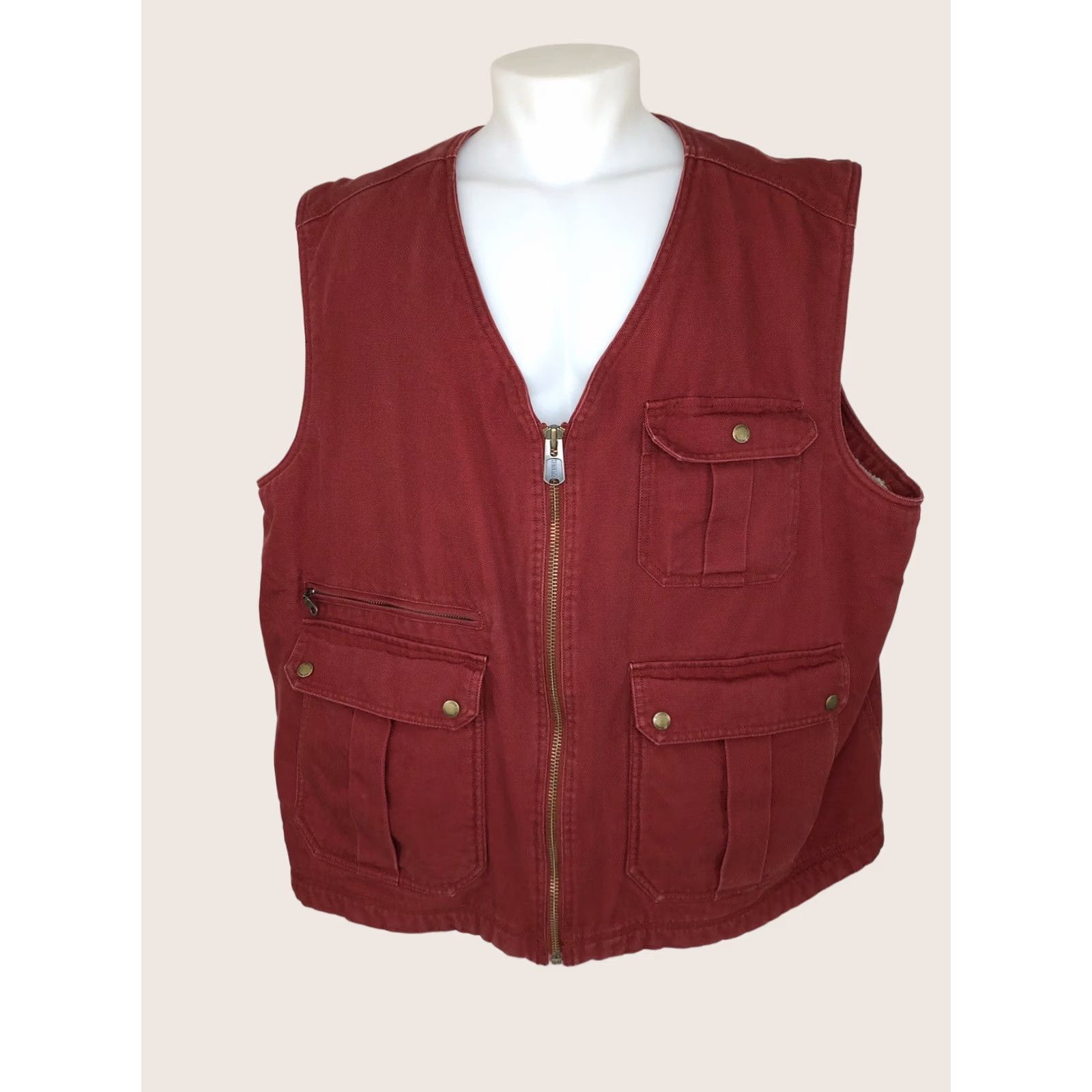 Vintage DULUTH TRADING CO. Very Heavy Duty Canvas Fleece Sherpa Lined 3XL Work Vest Shirt Mens Red 3XL Vest Size US XXL / EU 58 / 5 - 1 Thumbnail