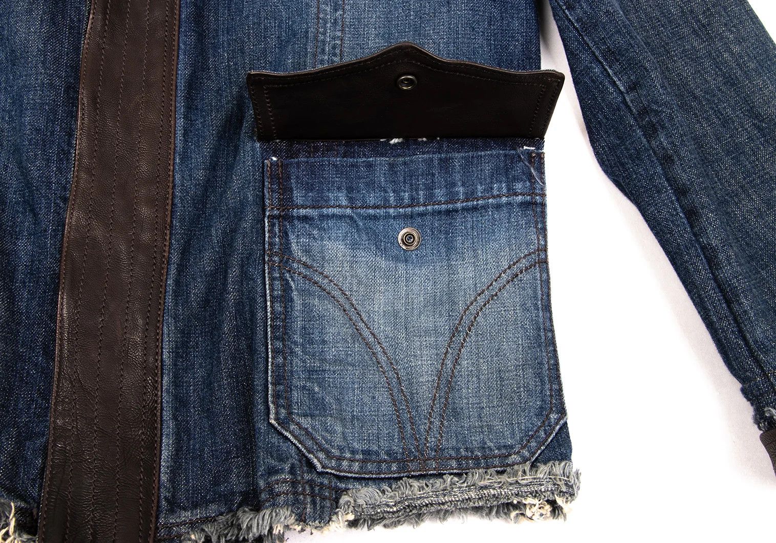 Dolce & Gabbana Cut Design Leather-Trim Denim Jacket Indigo Size M Size US M / EU 48-50 / 2 - 9 Thumbnail