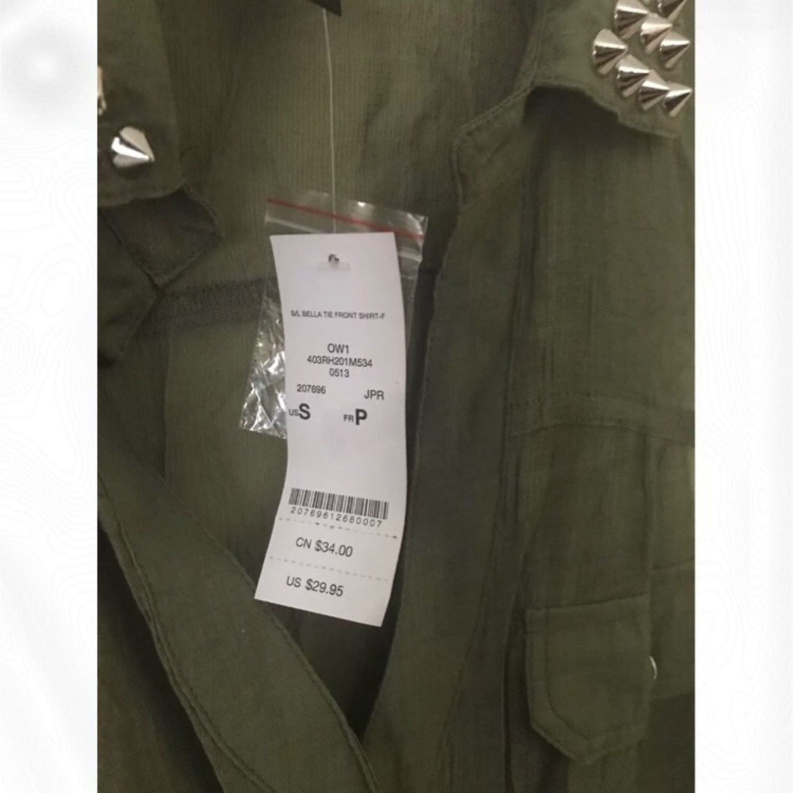 Bebe NWT Bebe 2B Green Bella Tie Front Studded Shirt Size S / US 4 / IT 40 - 8 Thumbnail