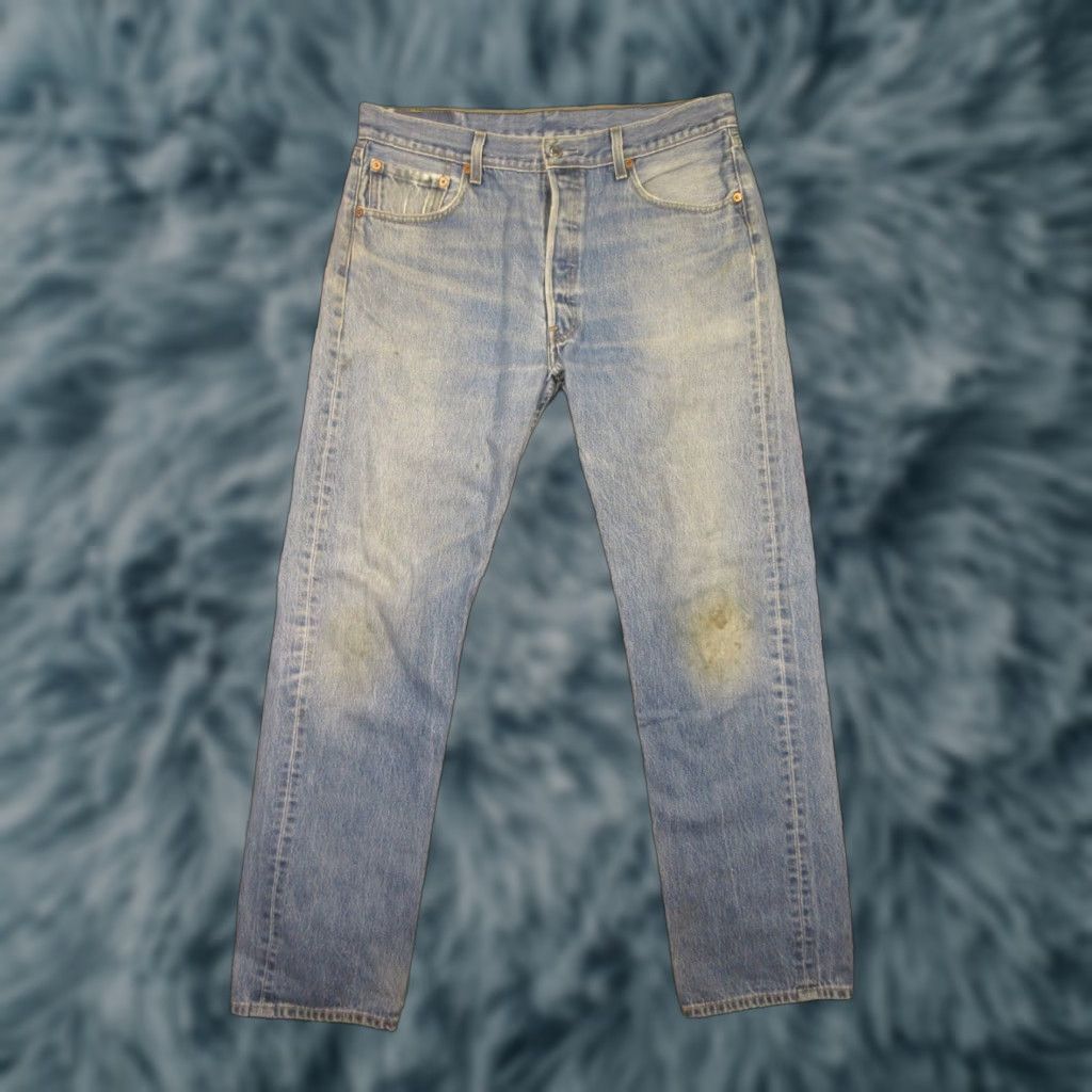 Levi's VINTAGE Levi's 501 Jeans Denim Pants Classic Button Fly Original Fit Men 35x34 Blue Mid Wash Distressed 501 Model USA American Size US 35 - 1 Thumbnail