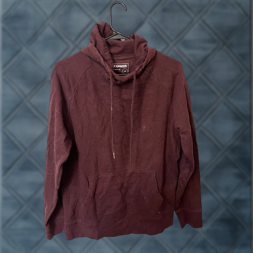 Express Express Hoodie Shirt Mens L Maroon Solid Mock Neck Pullover Hooded Sweatshirt Size US L / EU 52-54 / 3 - 1 Thumbnail