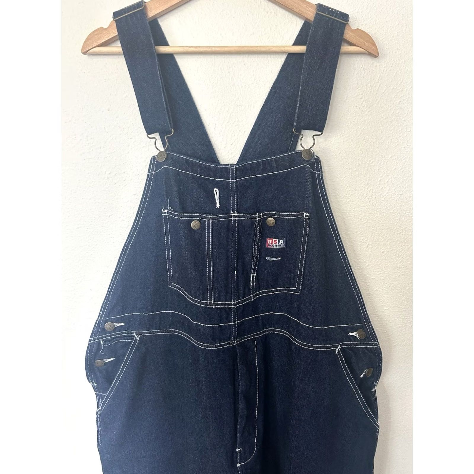 Denime VINTAGE USA Works Overalls Mens 42x30 Blue Denim Workwear Bib Carpenter Farm Size US 44 / EU 60 - 2 Thumbnail