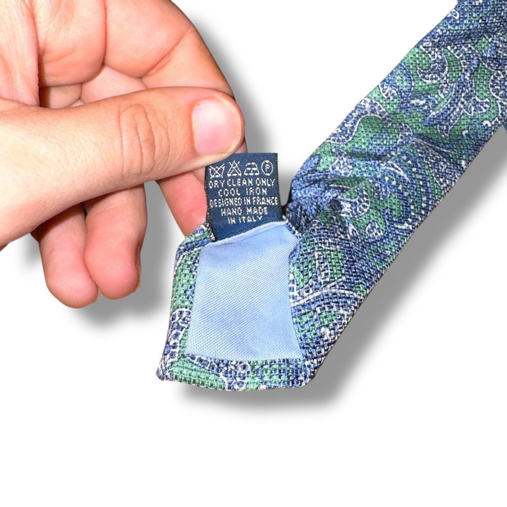 Breuer Breuer Blue & Green Paisley Silk & Linen Handmade in Italy N Size ONE SIZE - 6 Thumbnail