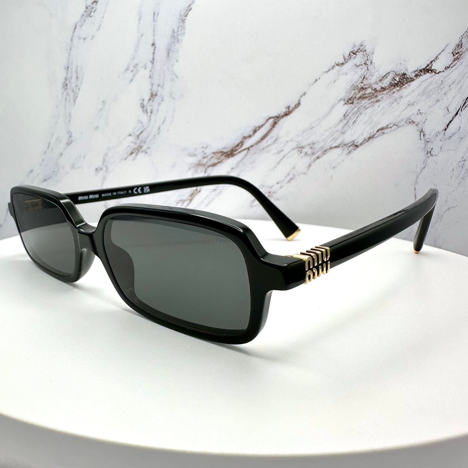 Miu Miu MIU MIU Sunglasses New Black Square Acetate Gold Metal Logo Size ONE SIZE - 16 Thumbnail