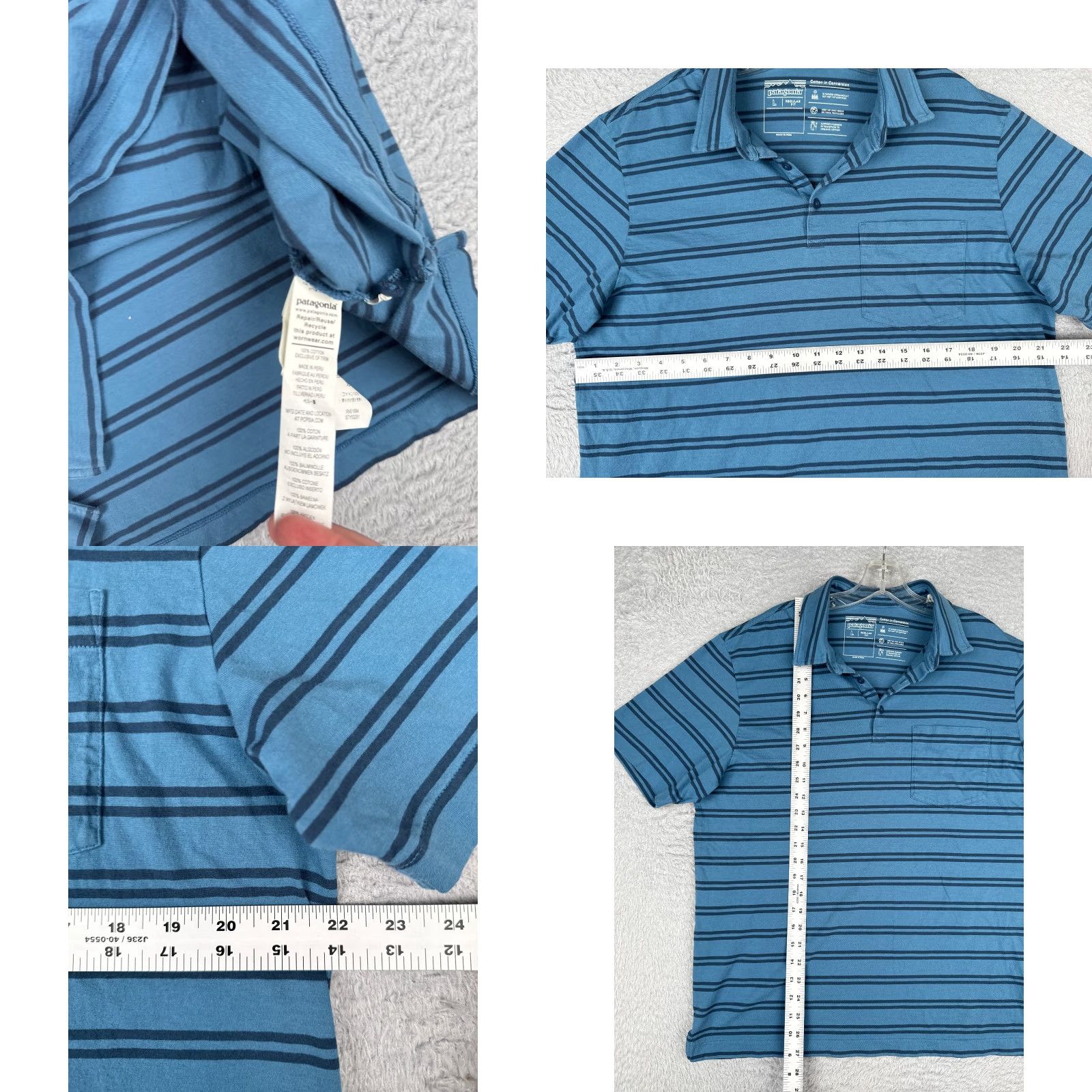 Patagonia Patagonia Polo Shirt Adult Large Blue Stripe 100% Cotton Pocket Short Sleeve Shirt Mens Regular Blue Striped Polo Size US L / EU 52-54 / 3 - 8 Thumbnail