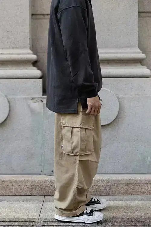 VIBE Japanese Style Khaki Baggy Cargo Pants Size US 34 / EU 50 - 4 Thumbnail