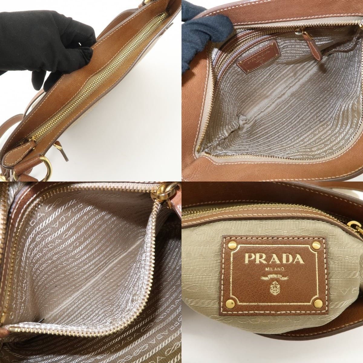 Prada Prada Logo Jacquard Leather Crossbody Bag Beige Size ONE SIZE - 7 Thumbnail