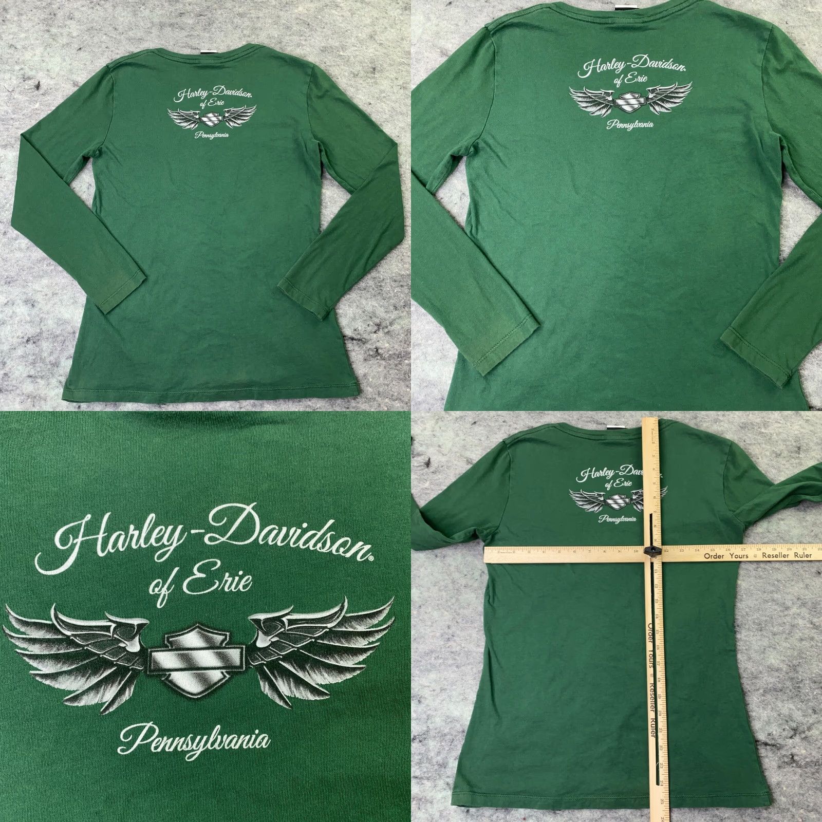 Harley Davidson Harley-Davidson Womens Medium Green V-Neck Long Sleeve T-Shirt Size M / US 6-8 / IT 42-44 - 8 Thumbnail