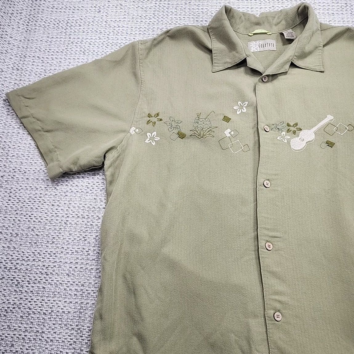 Cubavera VINTAGE Cubavera Shirt, Button-Up, Large, Rayon Blend, Bowling Camp, Y2K, Embroidered Guitar, Green, Short Sleeve, Casual, Men, Regular Fit Size US L / EU 52-54 / 3 - 3 Thumbnail