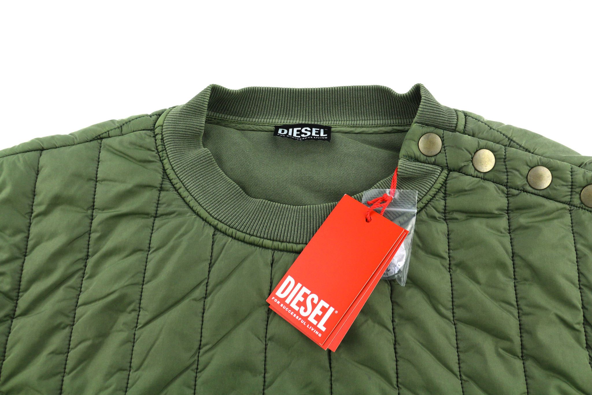 Diesel S-HOLTY L Green Quilted Crew Logo Sweatshirt 40122 Size US L / EU 52-54 / 3 - 4 Thumbnail
