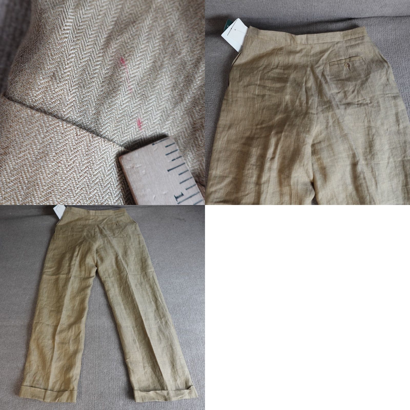 Ralph Lauren VINTAGE Lauren Ralph Lauren Womens Pants 14 Beige Pleated Herringbone High Rise NEW Linen Ramie Rayon Front Flat Inseam 31 Dress Pants Womens Size 36" / US 14 / IT 50 - 11 Thumbnail