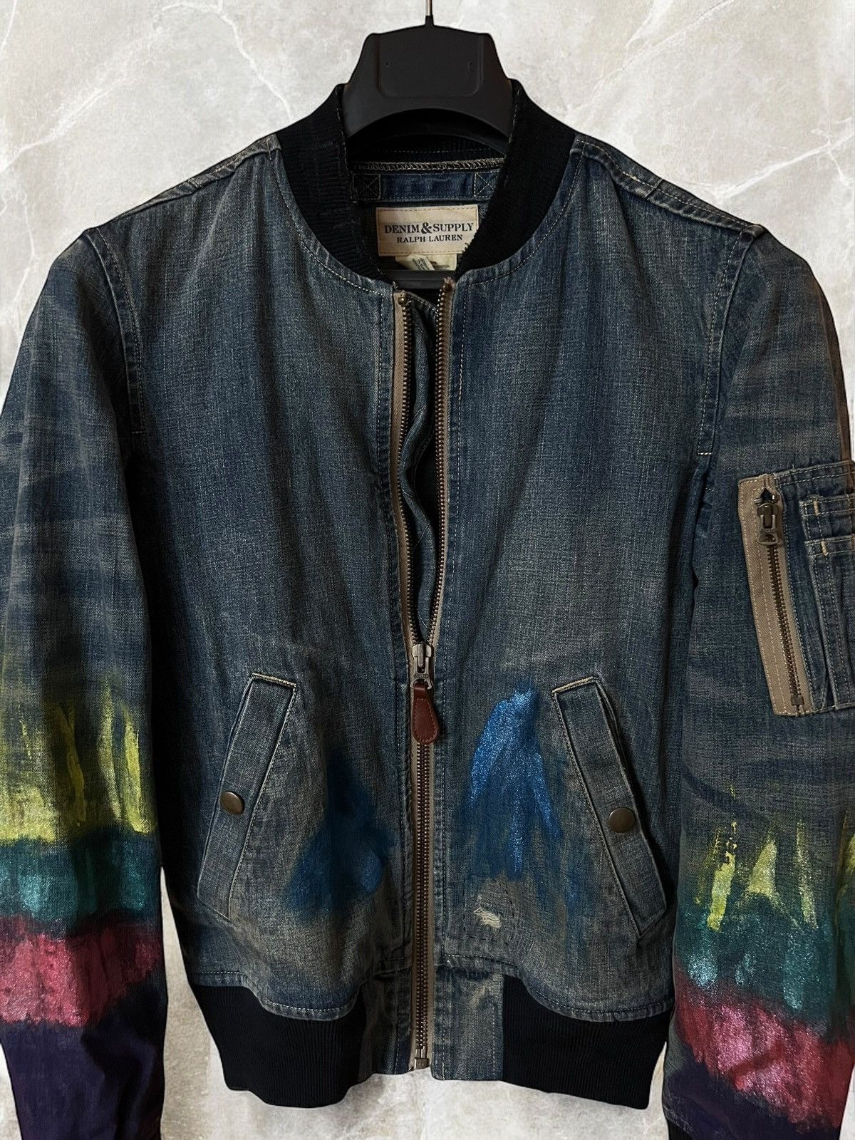 Denim & Supply Ralph Lauren × Polo Ralph Lauren × Vintage DENIM & SUPPLY RALPH LAUREN Denim Bomber jacket ma1 painted Size US M / EU 48-50 / 2 - 3 Thumbnail