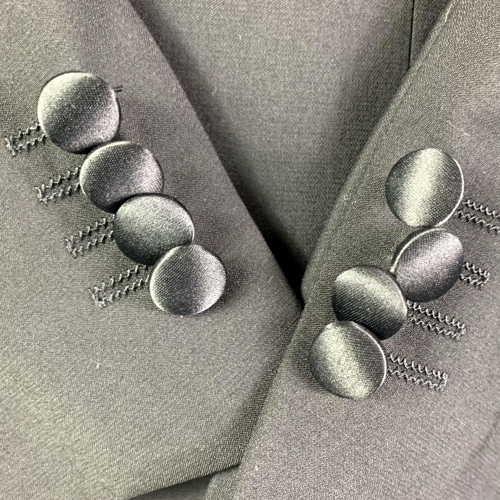 Vintage John Varvatos Blazer Studio BTS Tuxedo jacket Mens 40 Peaked Lapel Worsted Wool Jacket Short Black Wool 100% Mens Concert Style Varsity? Size 40R - 8 Thumbnail