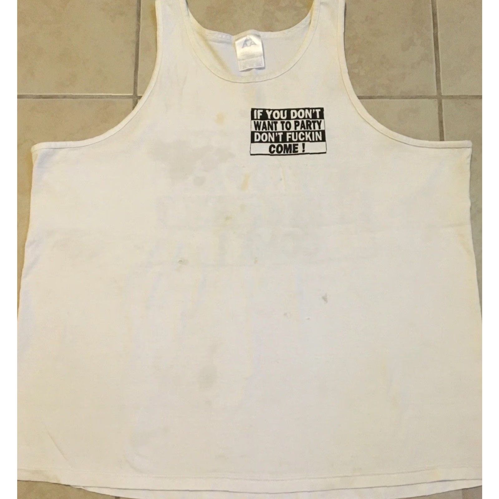 Vintage Vtg If You Dont Wanna Party Dont F*cking Come Faded Distress Tank Top Shirt XXL Shirt Men 2XL White Mexico Grunge Graphic Tee 80s Beach Funny Size US XXL / EU 58 / 5 - 2 Thumbnail