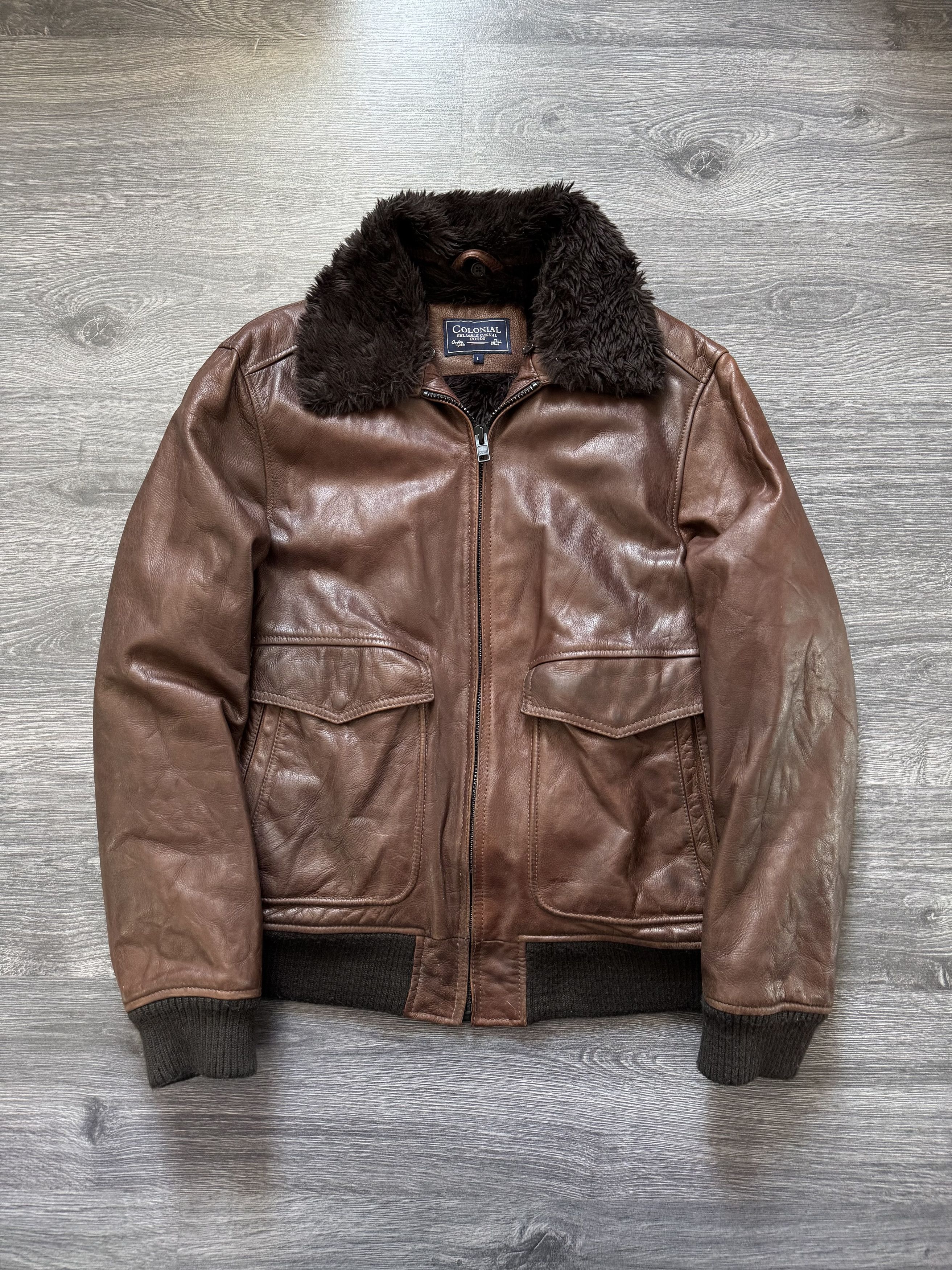 Leather Vintage A2 Leather Bomber Jacket with Faux Fur Lining Size US L / EU 52-54 / 3 - 3 Thumbnail