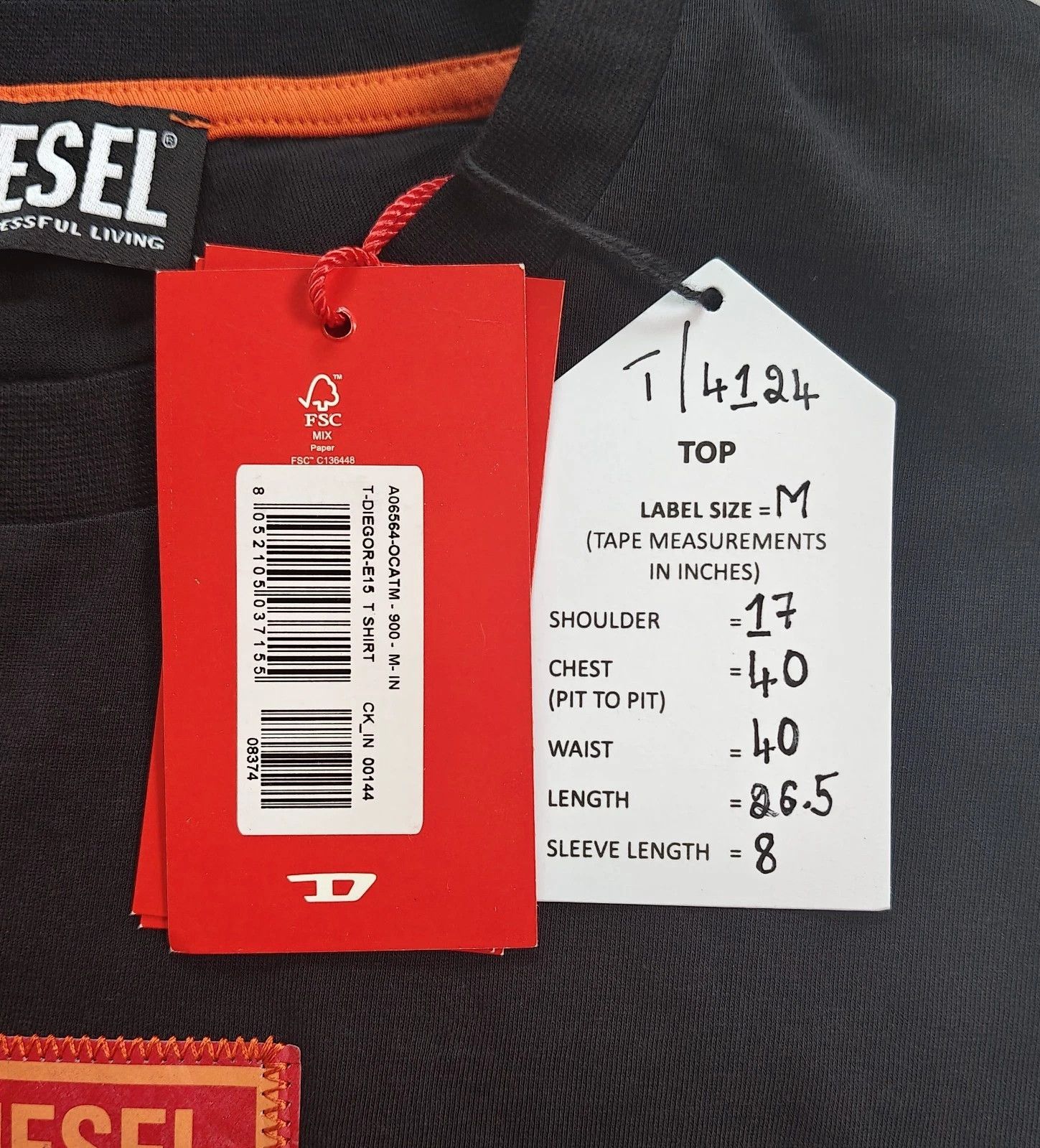 Diesel DIESEL Black T-Shirt With Logo Patch T 4124 Size US M / EU 48-50 / 2 - 5 Thumbnail