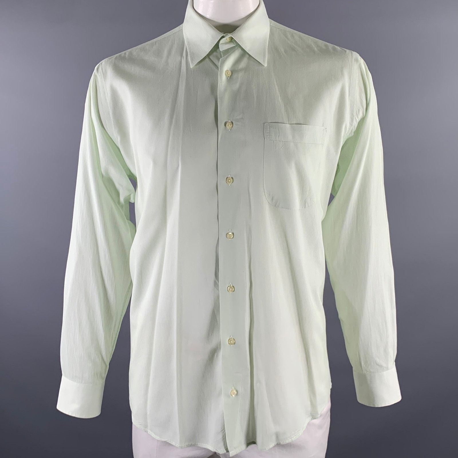 Burberry BURBERRY XL Green Mint Stripe Cotton Pointed Collar Shirt Size US XL / EU 56 / 4 - 1 Thumbnail