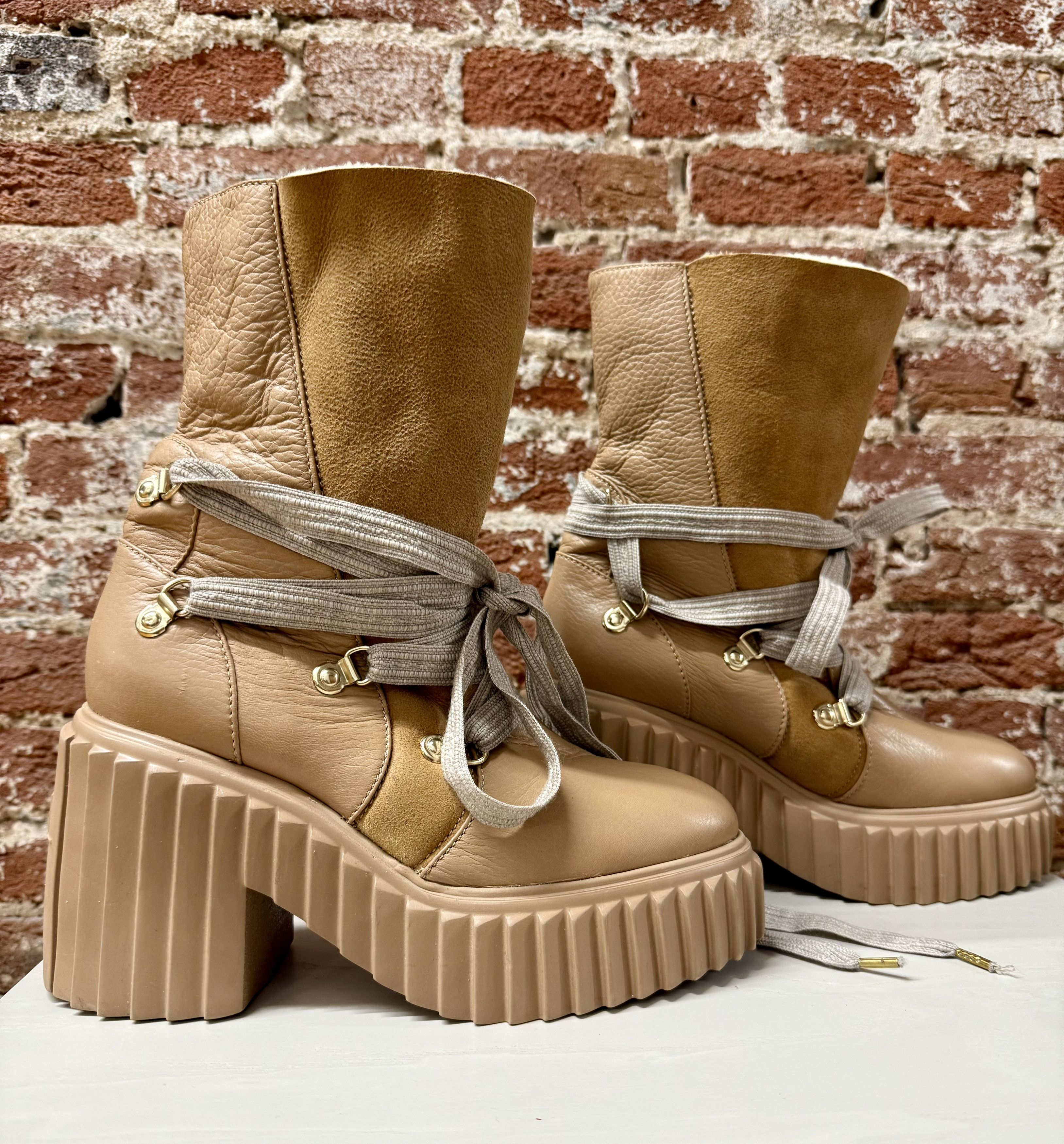 AGL AGL Women's Tan Suede Shearling Lined Laced-Up Boots, US 7.5 Size US 7.5 / IT 37.5 - 2 Thumbnail