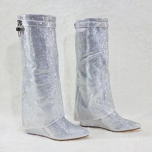Other Bling Bling Silver Rhinestone Fold Over Skirted Sharky 3" We Size US 6 / IT 36 - 3 Thumbnail