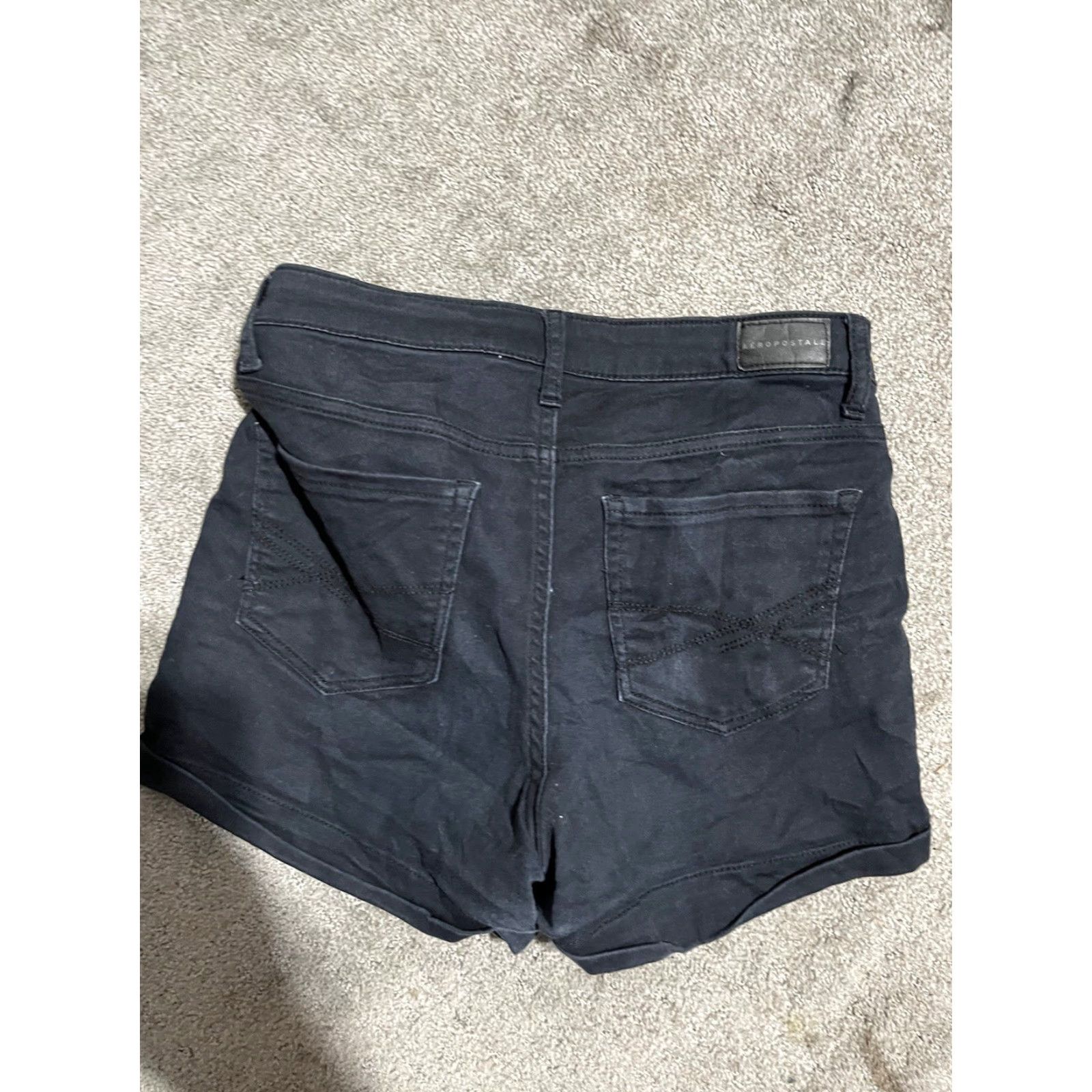 Vintage Aéropostale Shorts Size 4 High Waisted Midi Black Cuffed Denim Stretch Denim Shorts Womens Casual 5-Pocket Logo Embroidered Blue Black Vintage: No Size 27" / US 4 / IT 40 - 2 Thumbnail