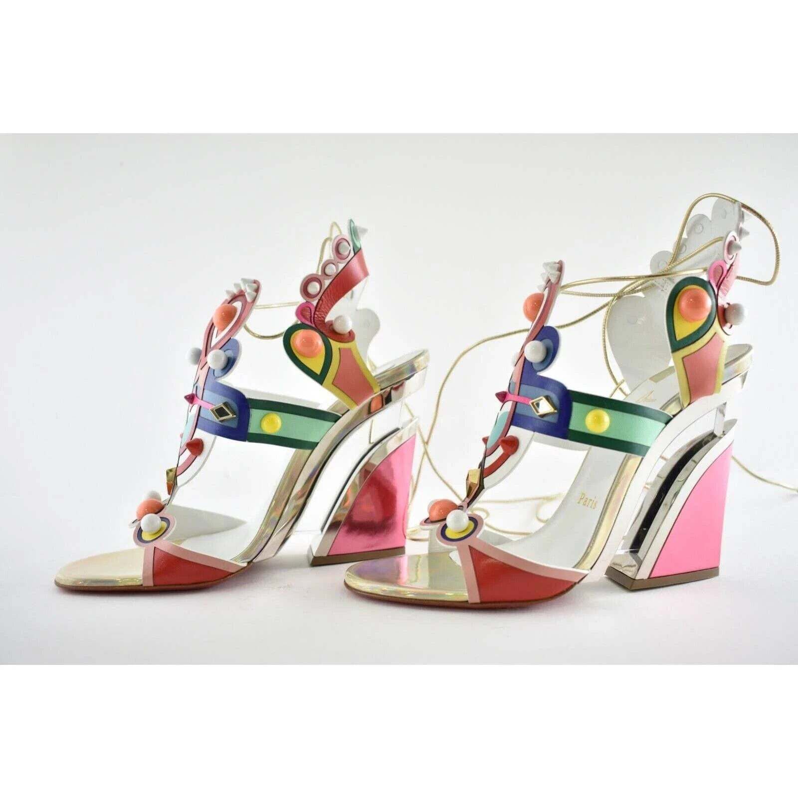 Christian Louboutin Papagaya Levita 100 Multicolor Lace Up Wedge Sandal Heel 37 Size US 7 / IT 37 - 9 Thumbnail