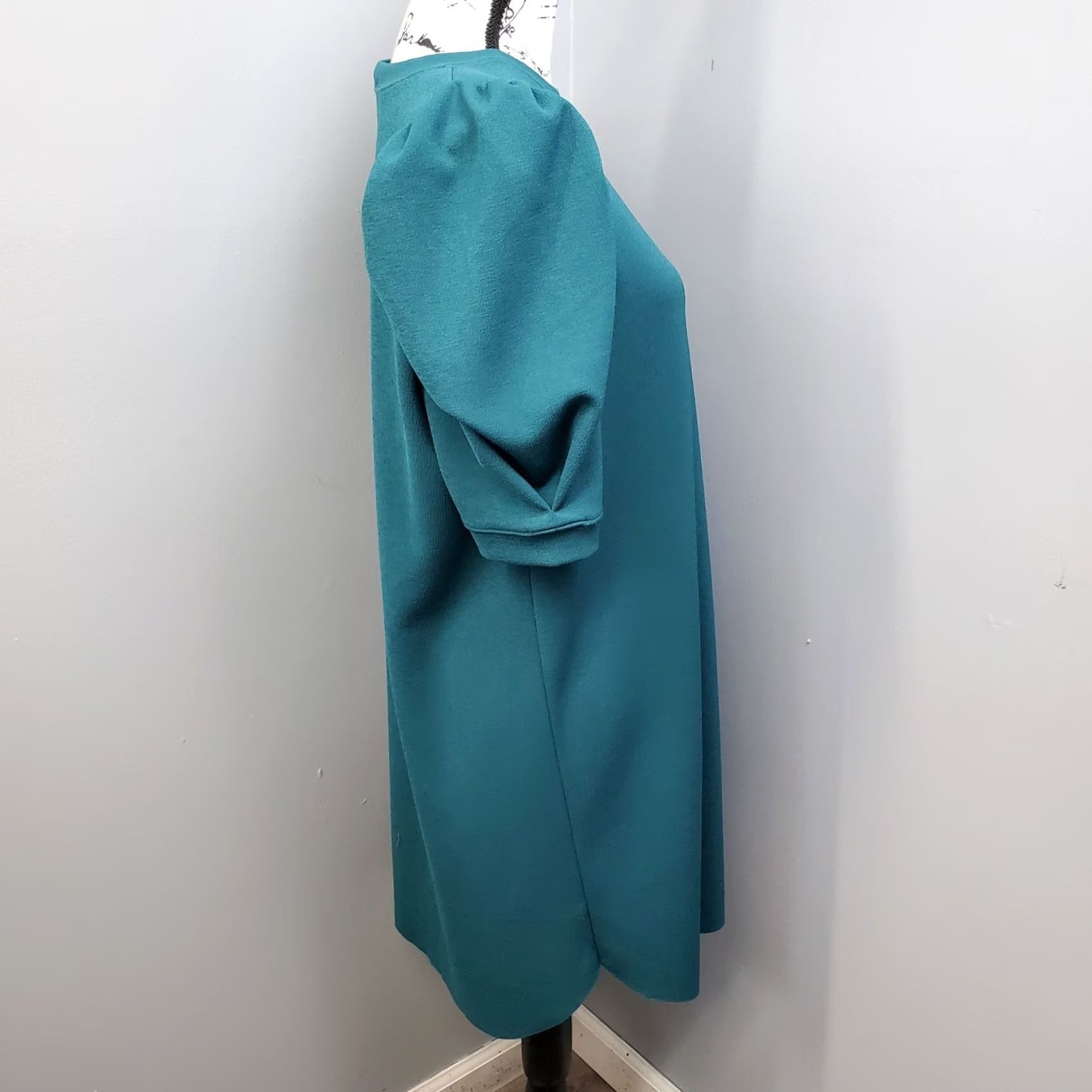 Zara Zara Womens Teal Solid Sheath Dress Size M Puff Sleeve Round Neck Pullover Midi Casual Size M / US 6-8 / IT 42-44 - 7 Thumbnail