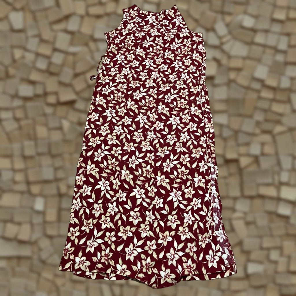 Port & Company T & Company Dress, Women's Size Small, Maxi, Floral, Sleeveless, Red White, Round Neck, Casual, Vintage: No, Dress Length: Long Size S / US 4 / IT 40 - 1 Thumbnail