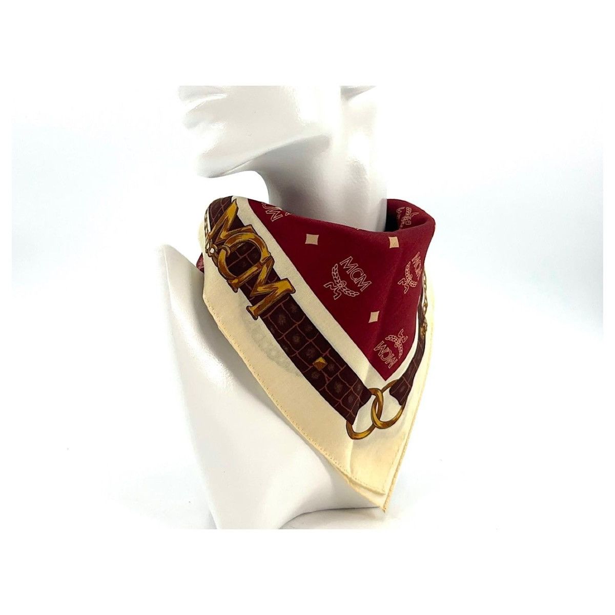 MCM Vintage MCM Bandana Scarf Bordeaux Red Cream Gold Logo Size ONE SIZE - 2 Thumbnail