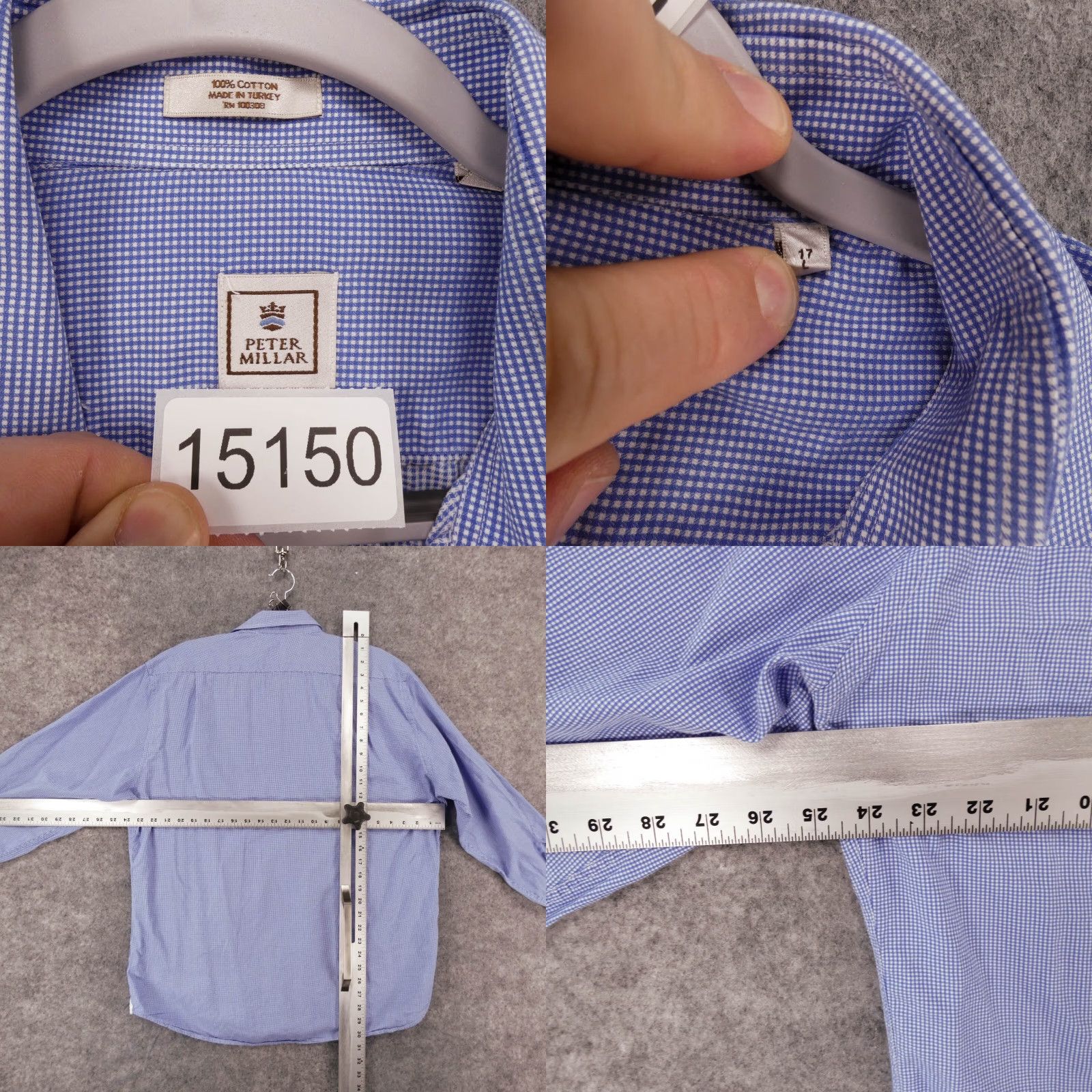 Peter Millar Peter Millar Shirt Mens 17 Large Long Sleeve Button-Up Blue White Check Size US L / EU 52-54 / 3 - 8 Thumbnail