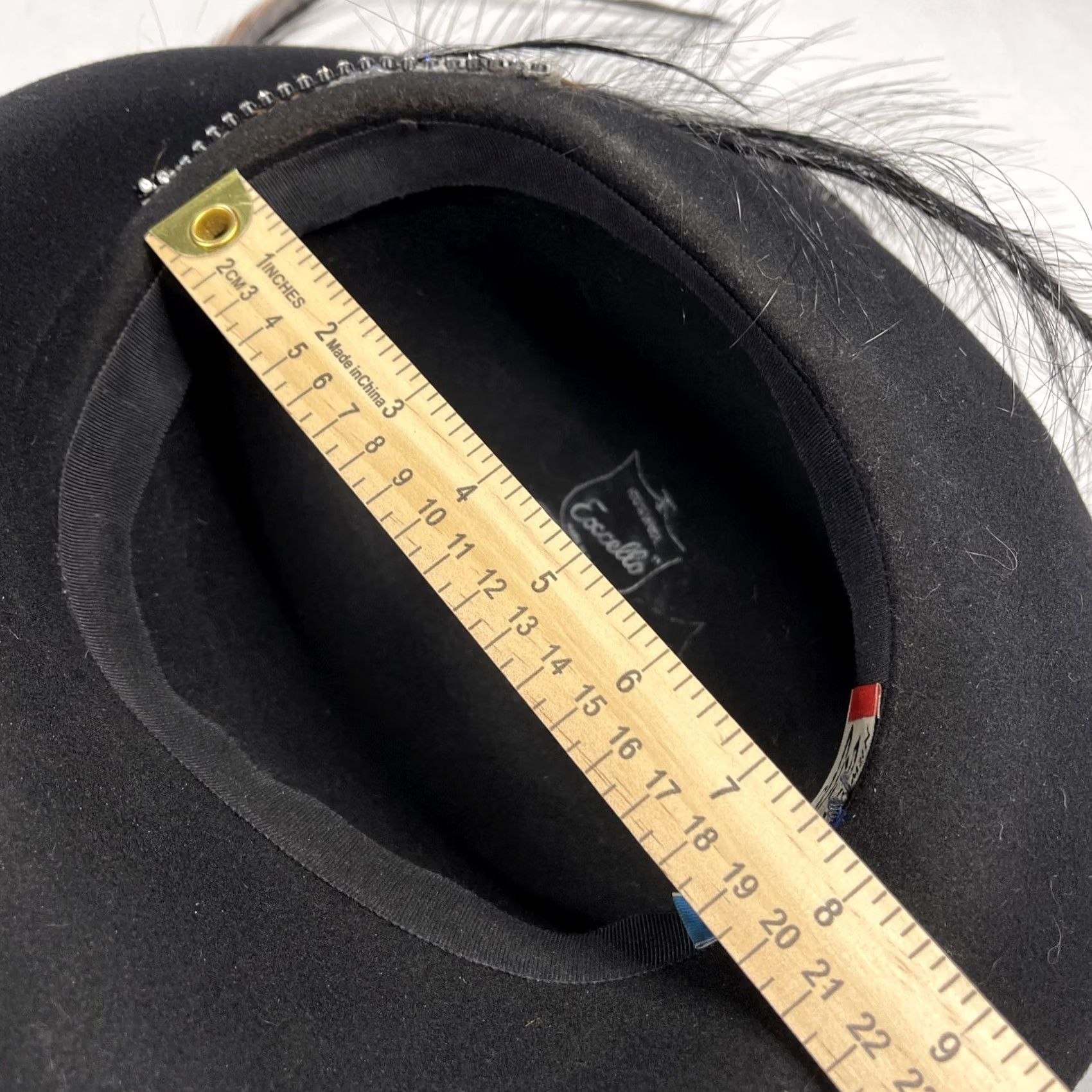 FELT VINTAGE Bollman Exccello Kentucky Derby Wool Felt Black Hat Rhinestone Feather Hat Ladies Mens Size ONE SIZE - 2 Thumbnail