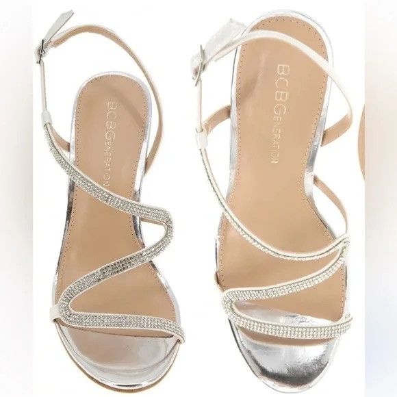 Bcbgmaxazria BCBGeneration Silver Strappy Heeled Sandals - Size 6 Size US 6 / IT 36 - 3 Thumbnail