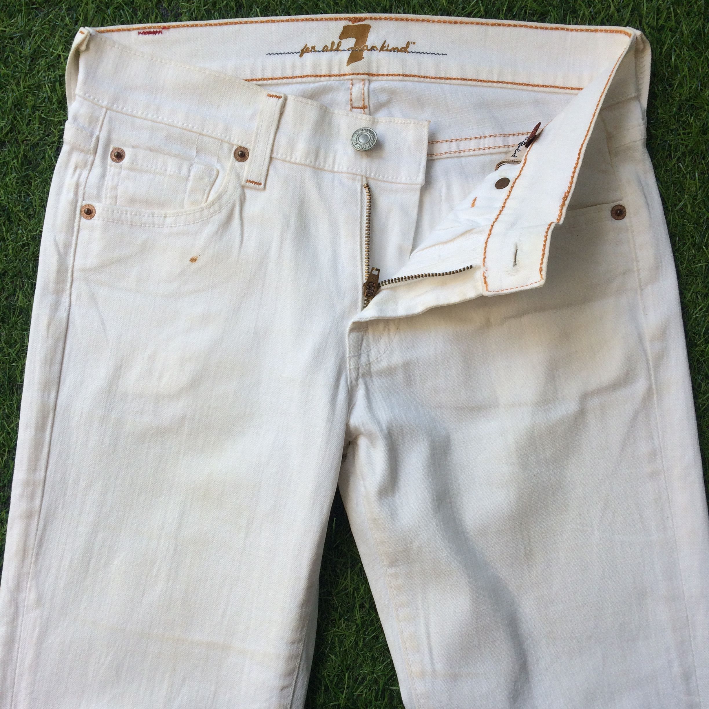 7 For All Mankind × Jean American White Denim Flare Jeans D-568 Size 25" / US 0 / IT 36 - 3 Thumbnail